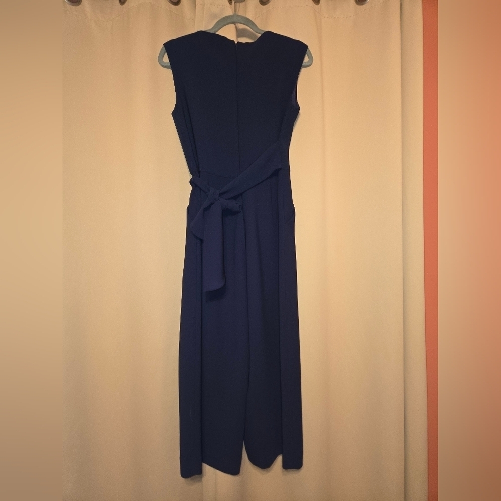 Tahari Sleeveless Side Tie Cropped Wide Leg Jumpsuit Navy Blue Size 6 Petite - Picture 2 of 4
